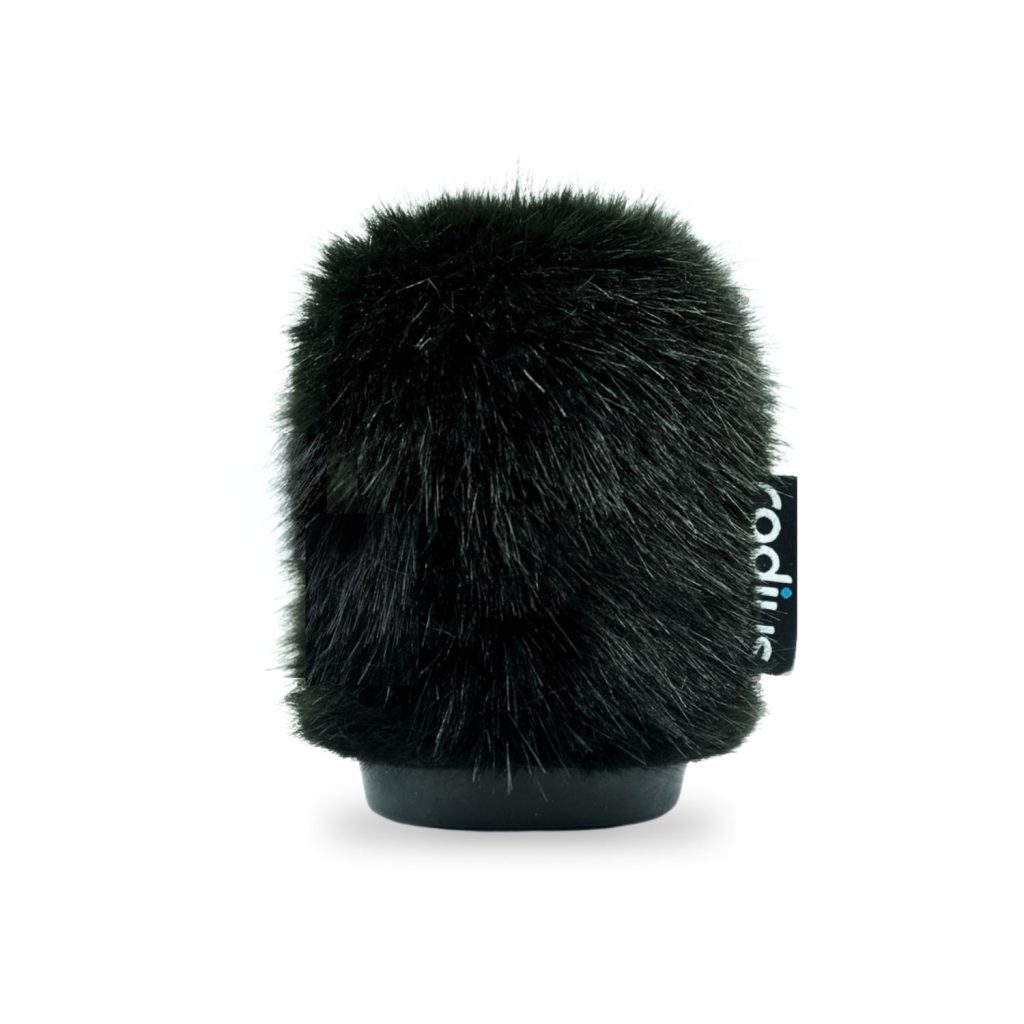12cm black shotgun windshield with synthetic fur exterior and rubber end caps for professional microphones