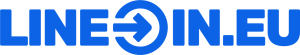 Blue Line-in.eu logo with text and arrow