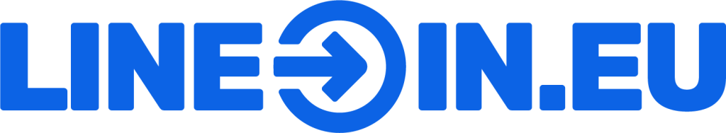Blue Line-in.eu logo with text and arrow