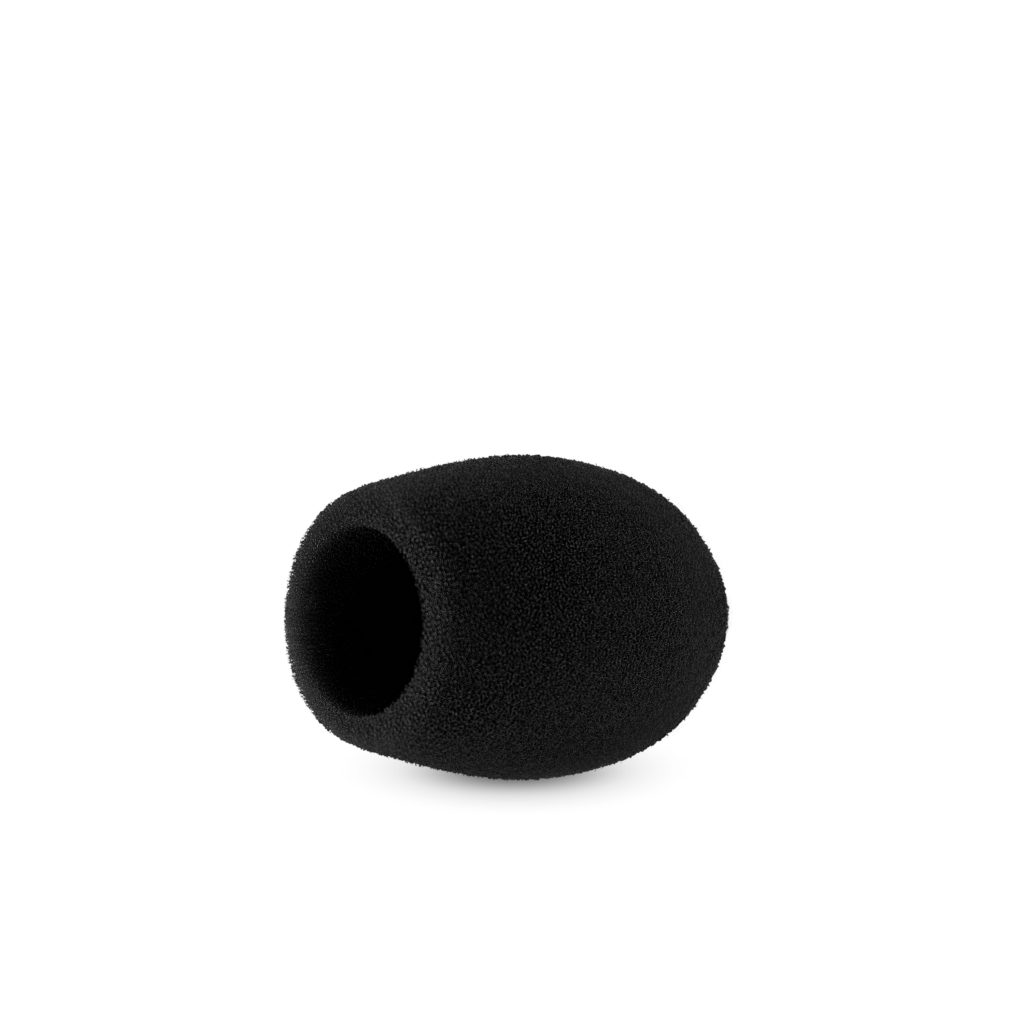 Black foam windshield on professional handheld microphone