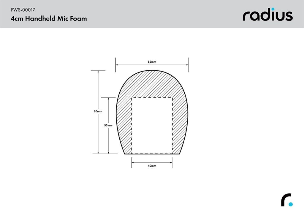 Technical dimensions diagram for 4cm handheld microphone foam windshield