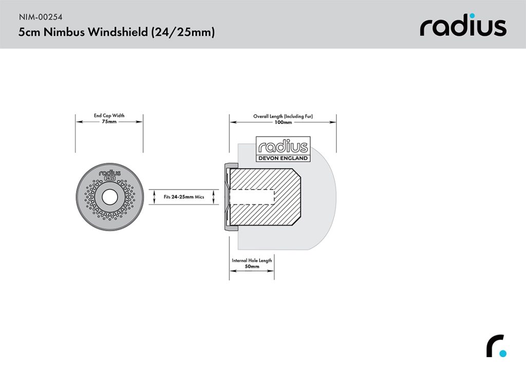 Technical dimension diagram showing 5cm length and 24-25mm diameter specifications