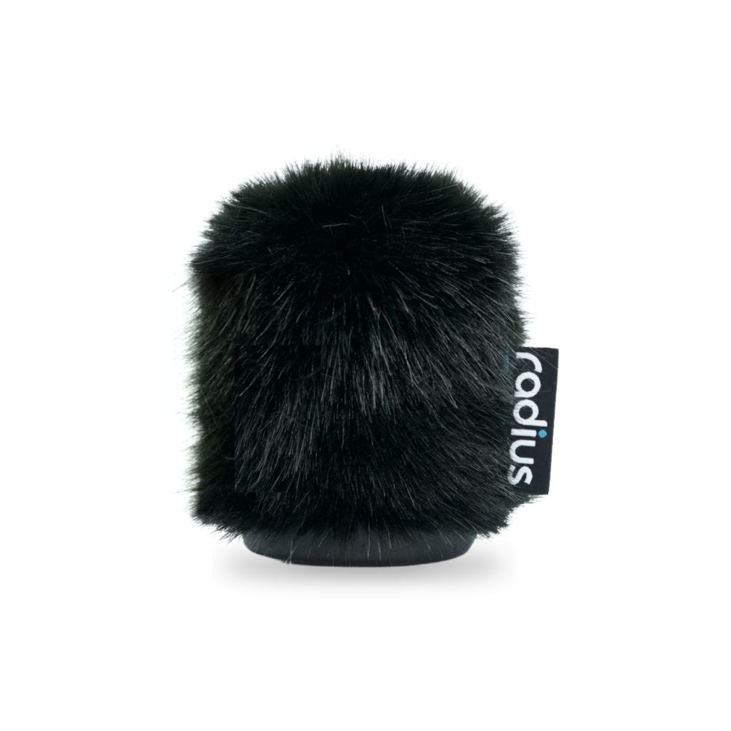 Black synthetic fur windshield with pepper pot end caps designed for Sanken CS-M1 hypercardioid microphone