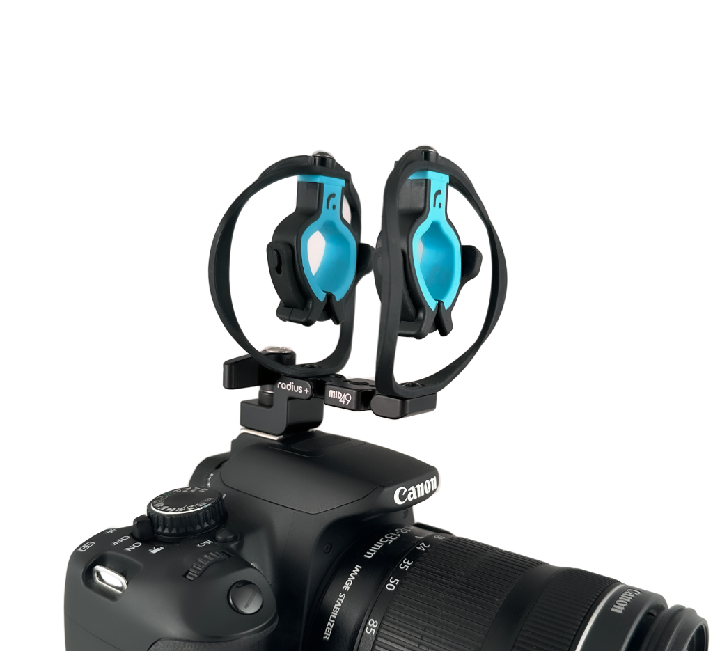 RAD-2 camera shoe shock mount with universal mic clips and aluminium bracket