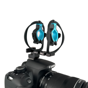 RAD-2 camera shoe shock mount with universal mic clips and aluminium bracket