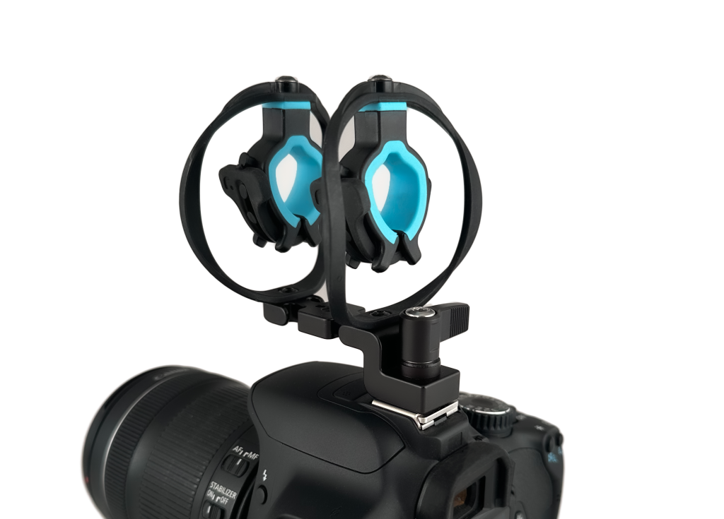 Camera shoe shock mount showing ratcheting lock mechanism detail