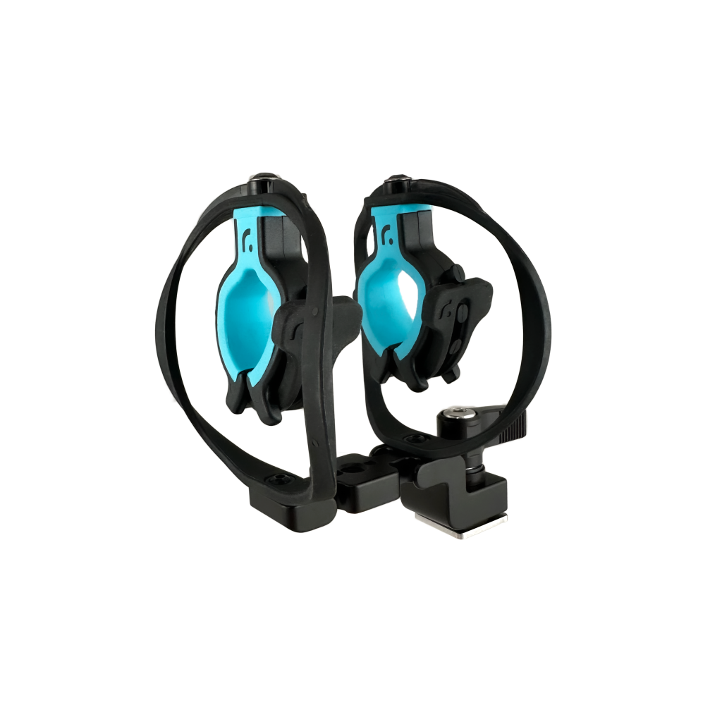 Universal mic clips on camera shock mount showing 19-25mm compatibility
