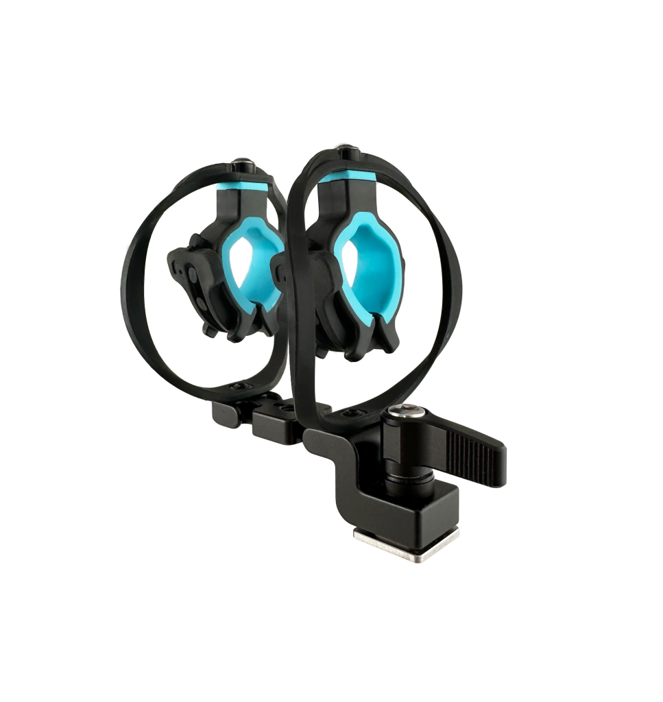 RAD-2 shock mount mounted on camera hot shoe with microphone