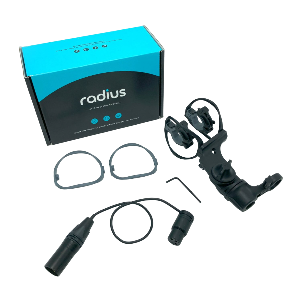 Complete RAD-1 Dark Edition kit contents showing shock mount and accessories