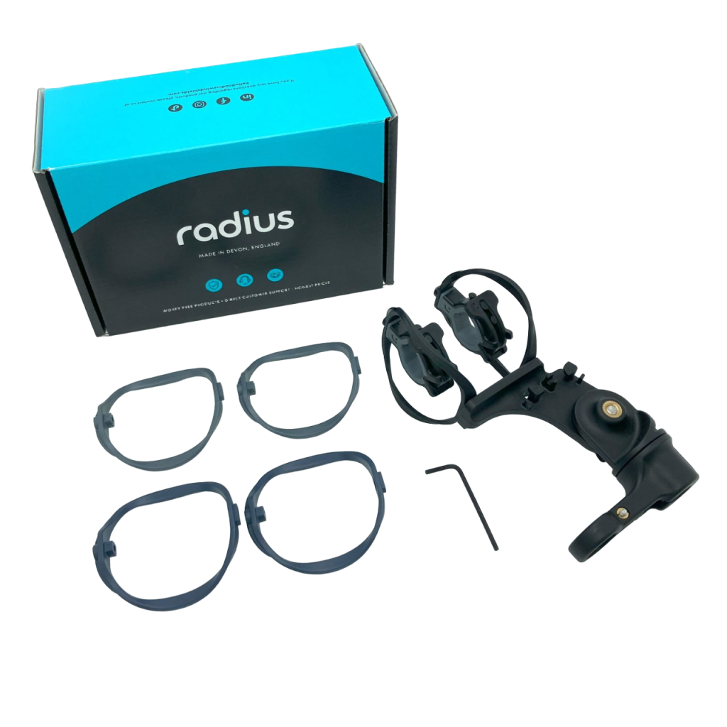 Complete contents of RAD-2 Dark Edition shock mount package showing all included hoops and accessories
