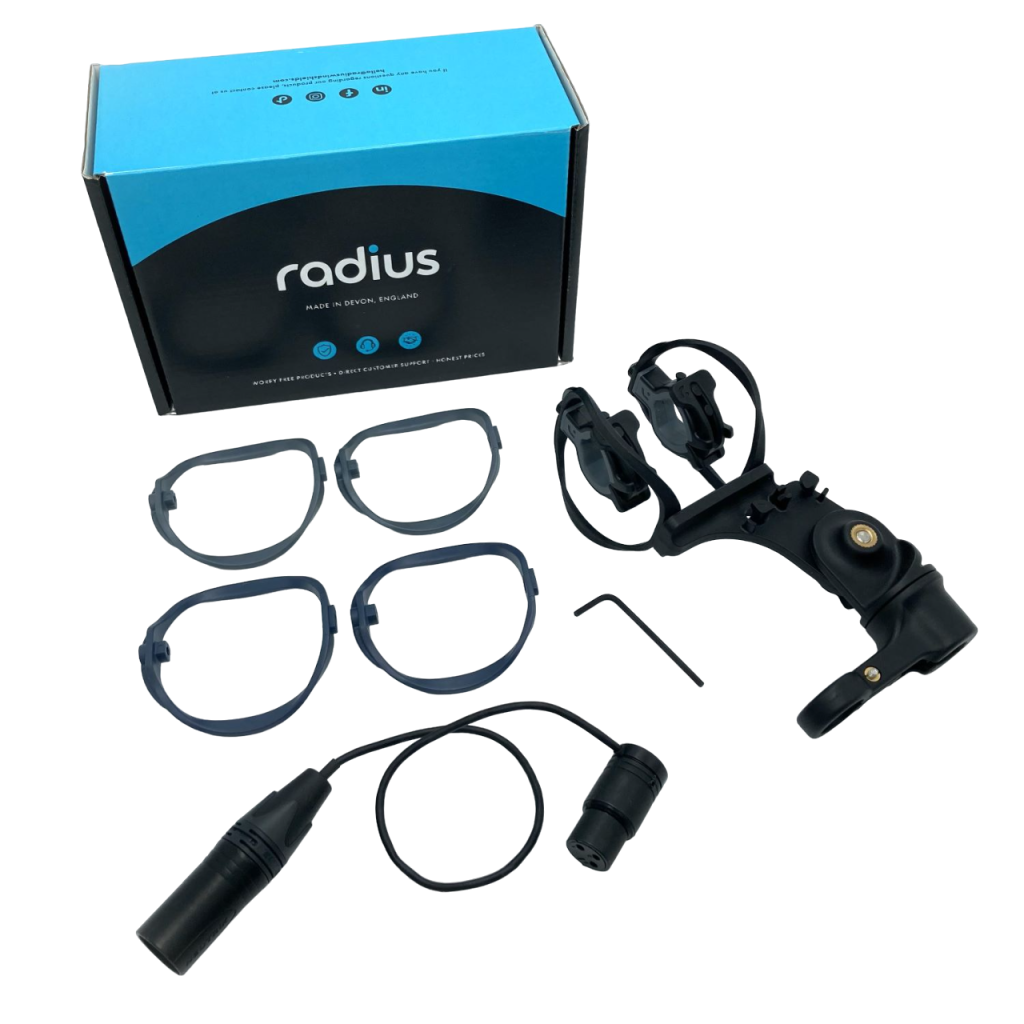 Complete RAD-2 Dark Edition kit contents showing shock mount, XLR cable, and three hoop sets