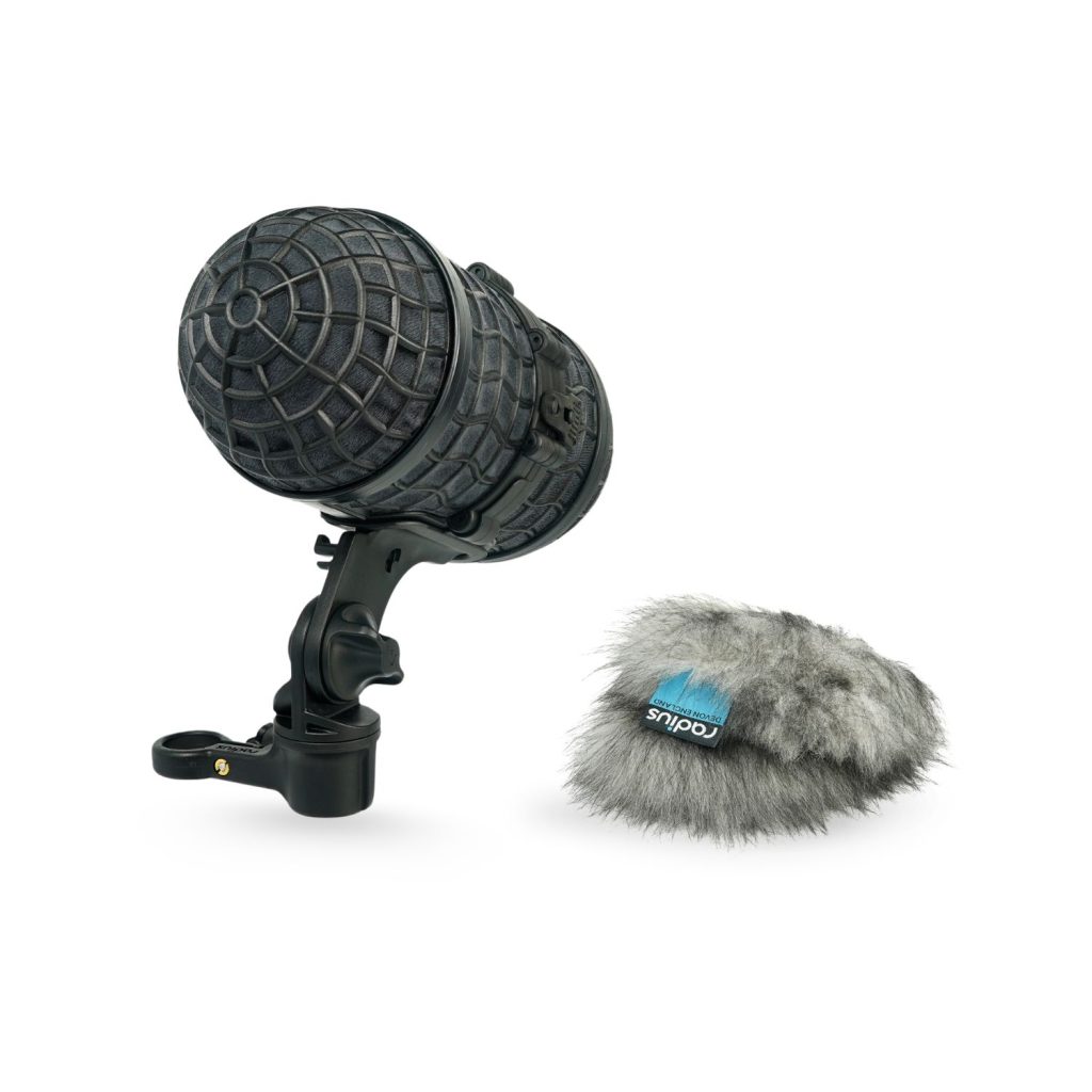 Mini-ALTO 115 windshield kit with RAD-2 shock mount and grey fur cover displayed on white background