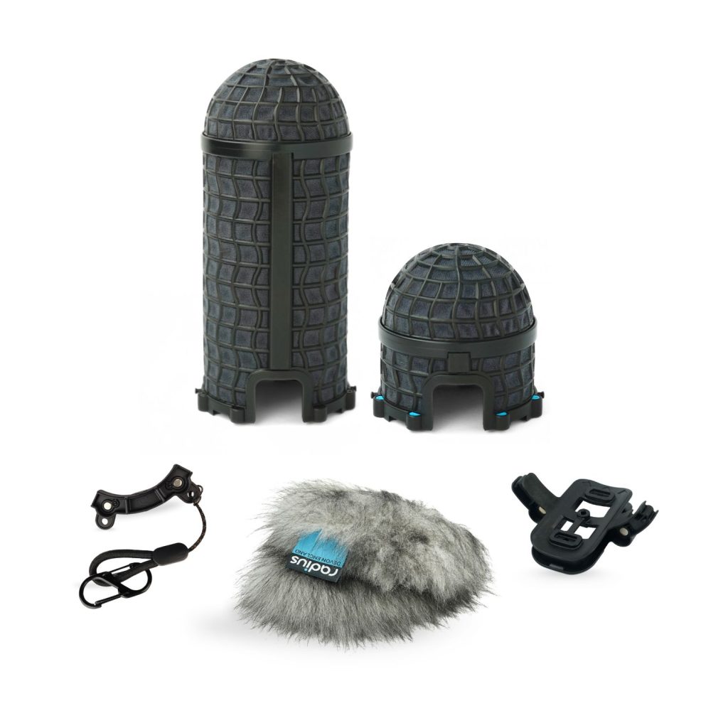 Mini-ALTO 210 grey fur windshield kit with magnetic pods and RAD adaptor on white background