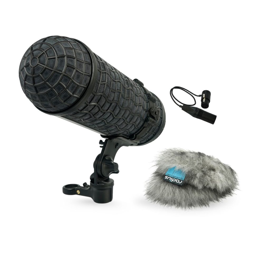 Mini-ALTO 210 windshield kit with RAD-2 shock mount and XLR cable on white background