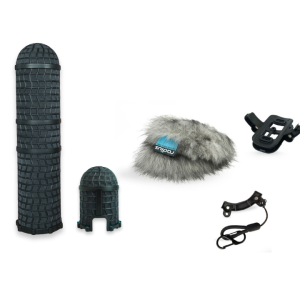 Mini-ALTO 410 grey fur windshield kit with magnetic pods and smiley face adaptor on white background