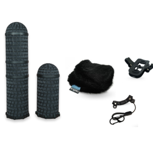 Mini-ALTO 480 windshield kit with black fur cover and magnetic components laid out on white background