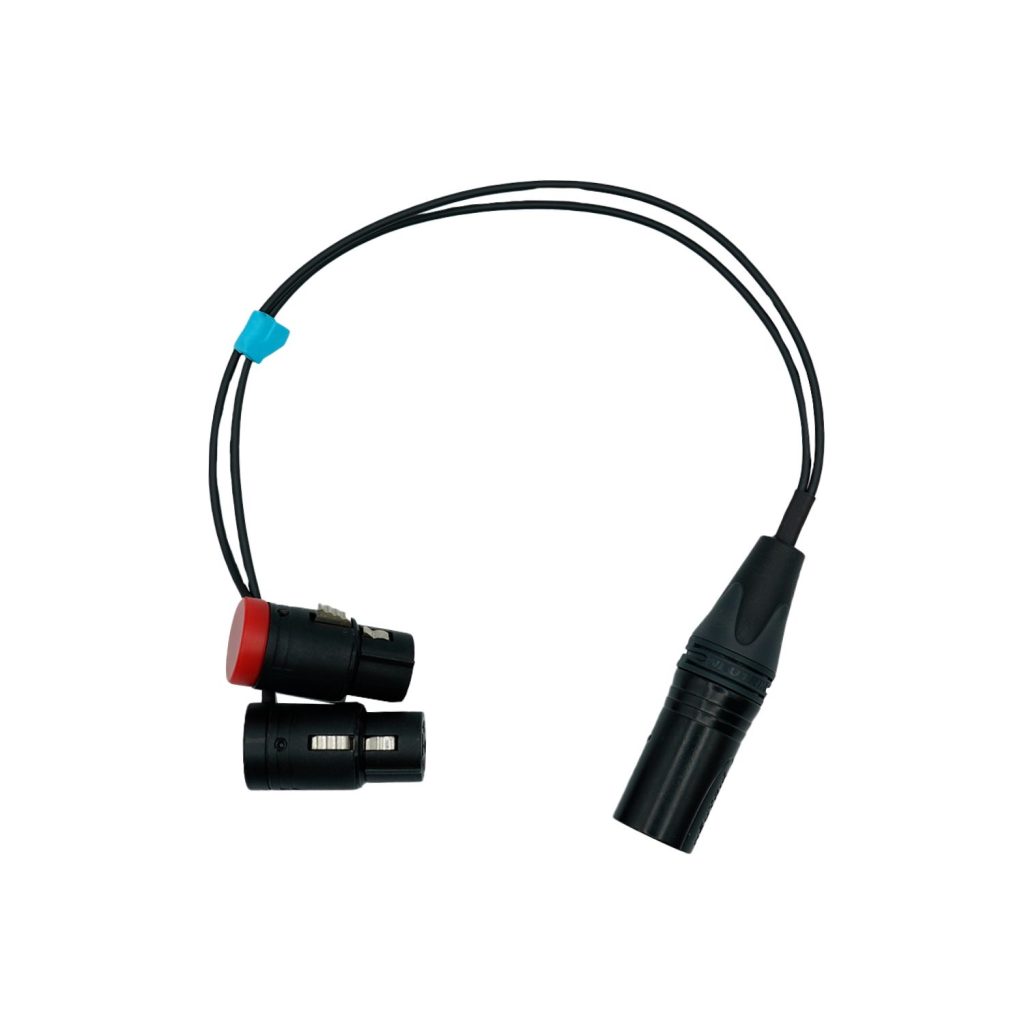 Mini-ALTO professional XLR y-cable adapter with 3-pin to 5-pin connectors on studio surface