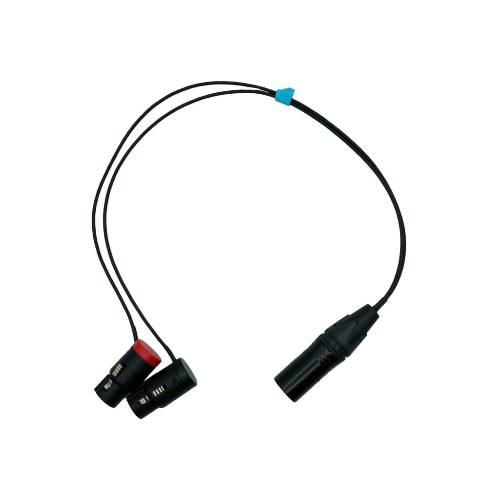 Mini-ALTO extended stereo Y-cable with 3-pin to 5-pin XLR connectors showing 400mm length on white background