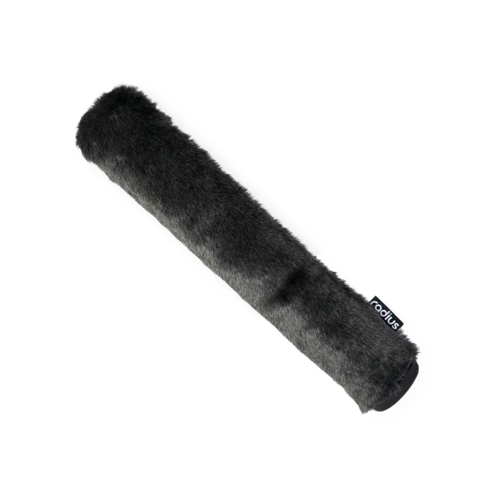 Grey fur Nimbus windshield for Sennheiser MKH8070 shotgun microphone showing 41cm length and end cap design