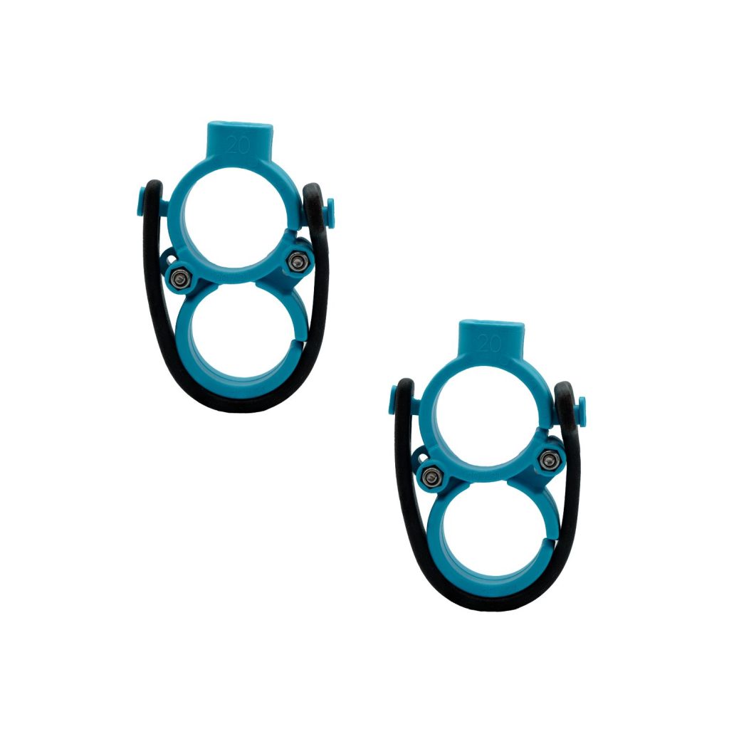 Close-up view of MS20 mic clip adjustment mechanism and safety strap system