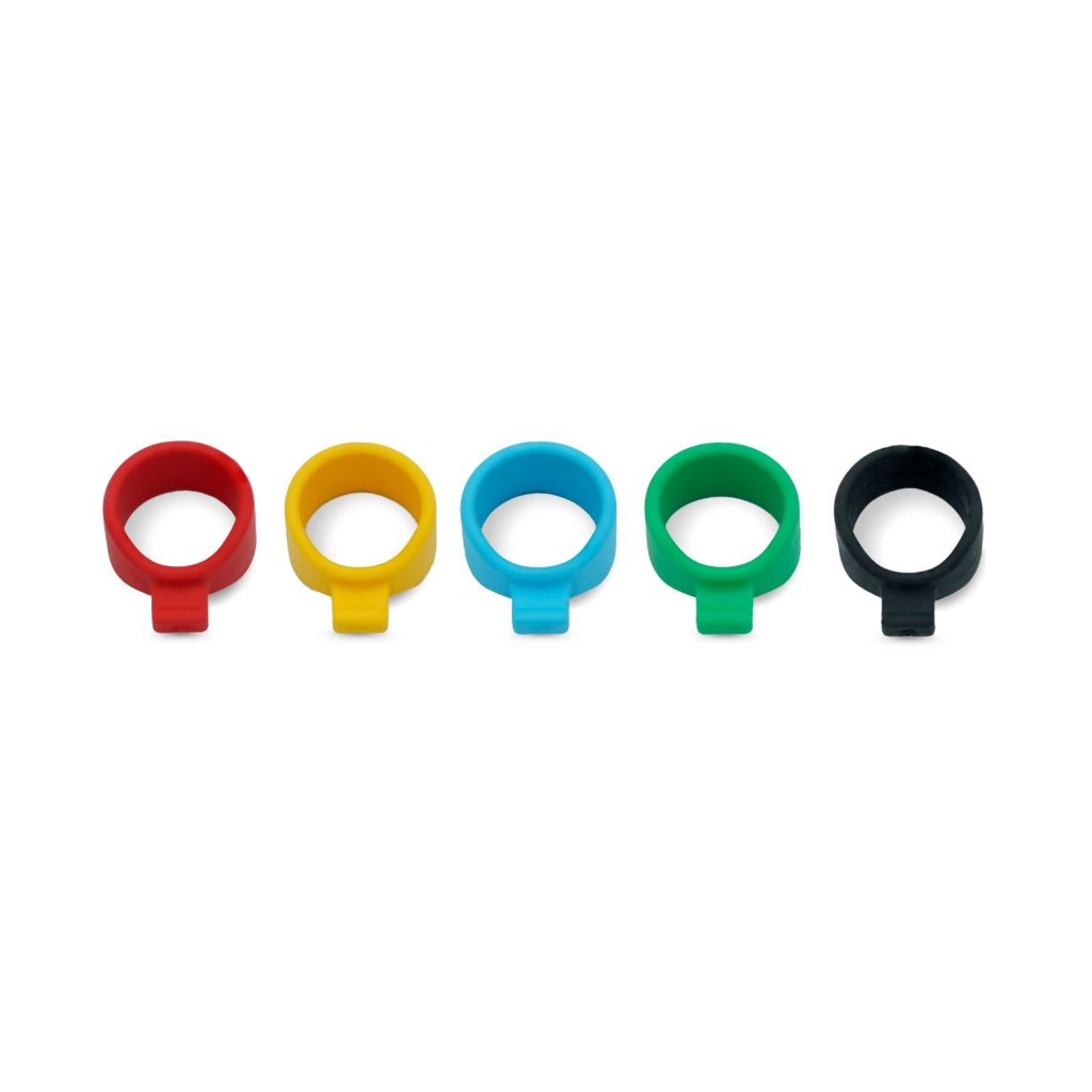 Five-pack set of TPE silicone microphone bands in various colours