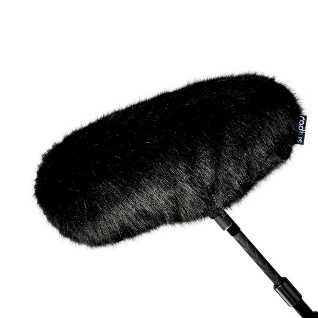 Black synthetic fur windcover for Cinela Piano windshield system showing drawstring attachment