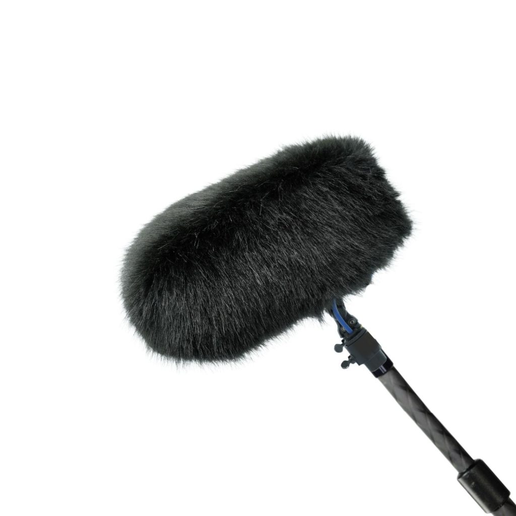 Black synthetic fur windcover designed for Cinela COSI-M microphone windshield system