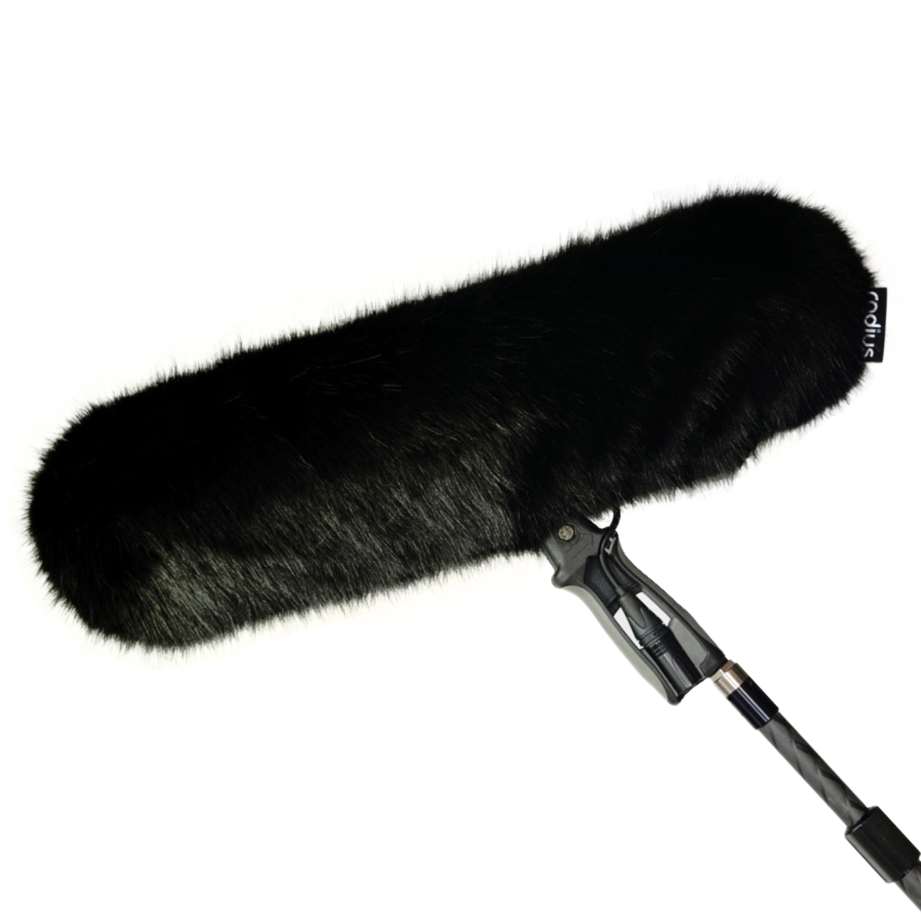 Black synthetic fur windcover designed for Rycote WS295 windshield system