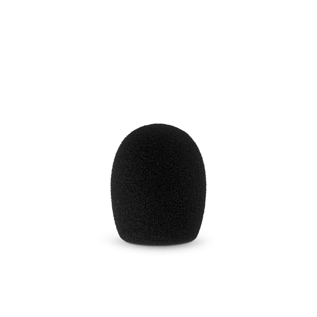 Close-up view of black microphone foam windscreen showing texture detail