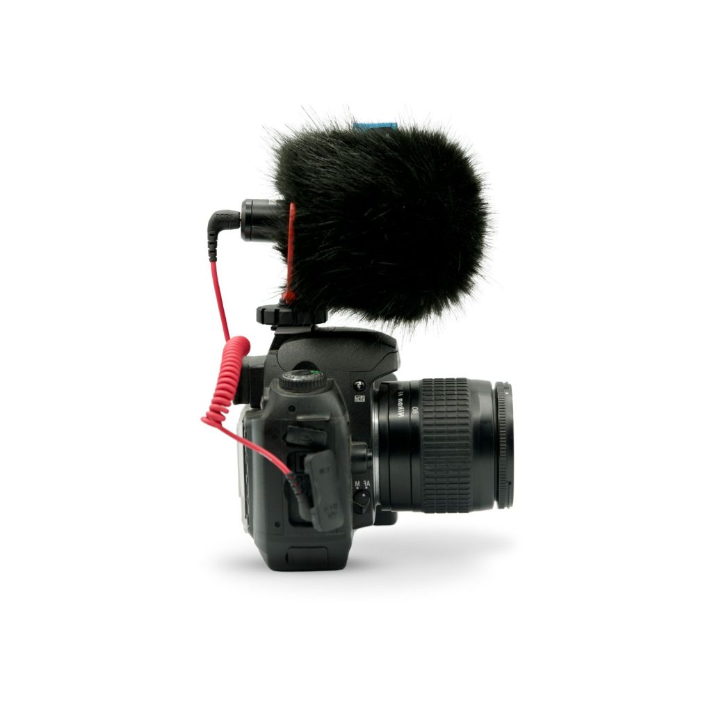 Black synthetic fur windcover designed specifically for RODE VideoMicro microphone