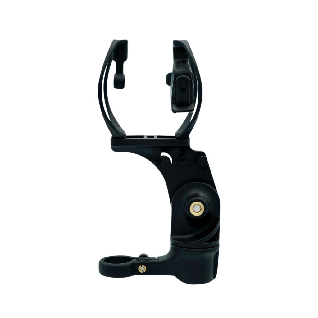 Side view of RAD-1 shock mount with black hoops and XLR connector