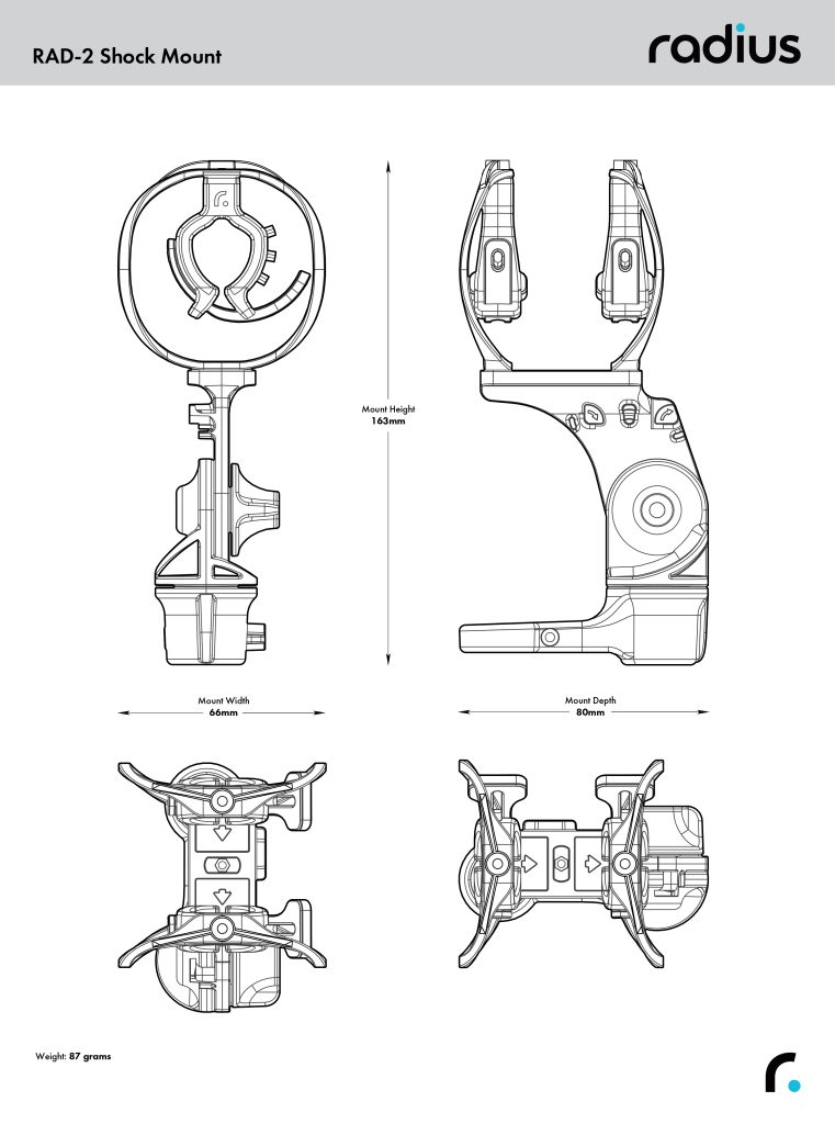 Technical dimensional drawing of RAD-2 shock mount specifications
