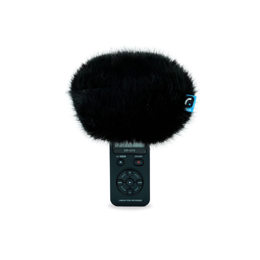 Tascam DR-07X handheld recorder with foam-lined windcover