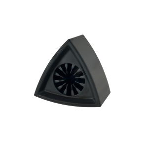 Black triangle mic flag showing three-sided design with convex surfaces