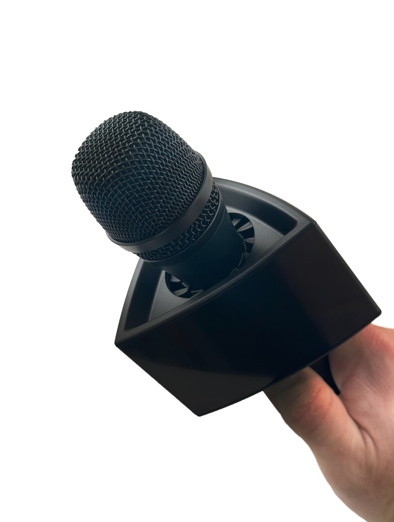 Black triangle mic flag showing matte non-reflective surface finish