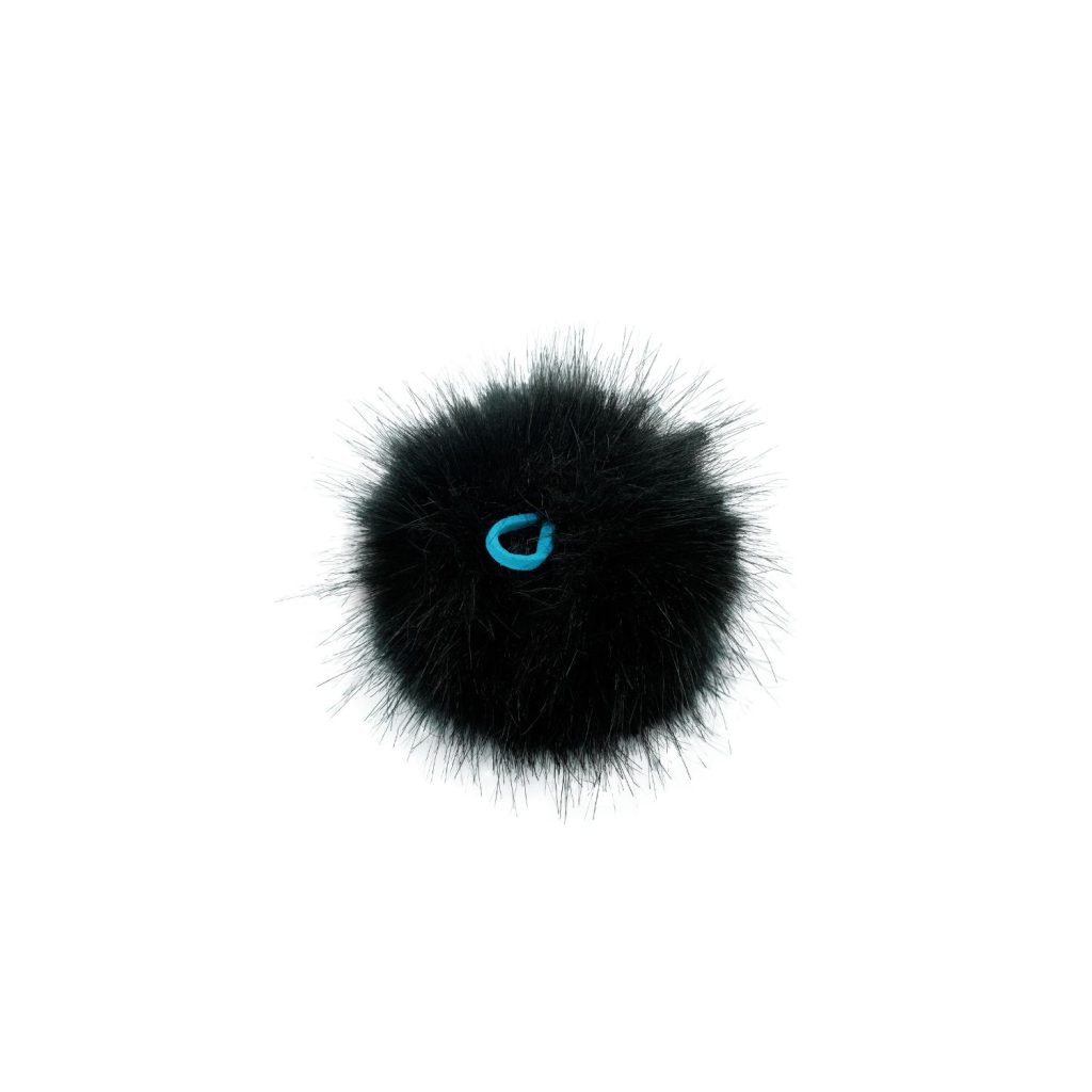Black synthetic fur mini windcover shown installed on small diameter microphone