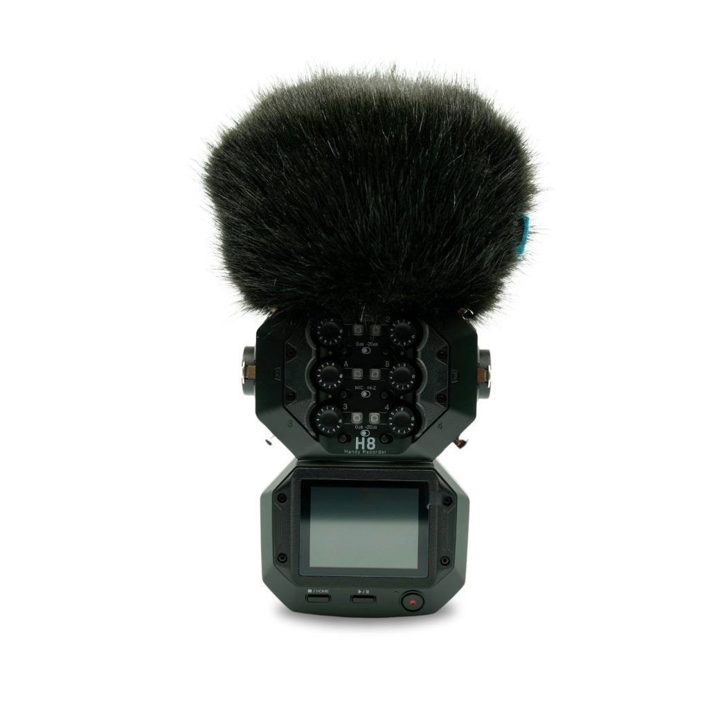 Zoom H8 mini windcover with foam lining and elastic base on white background